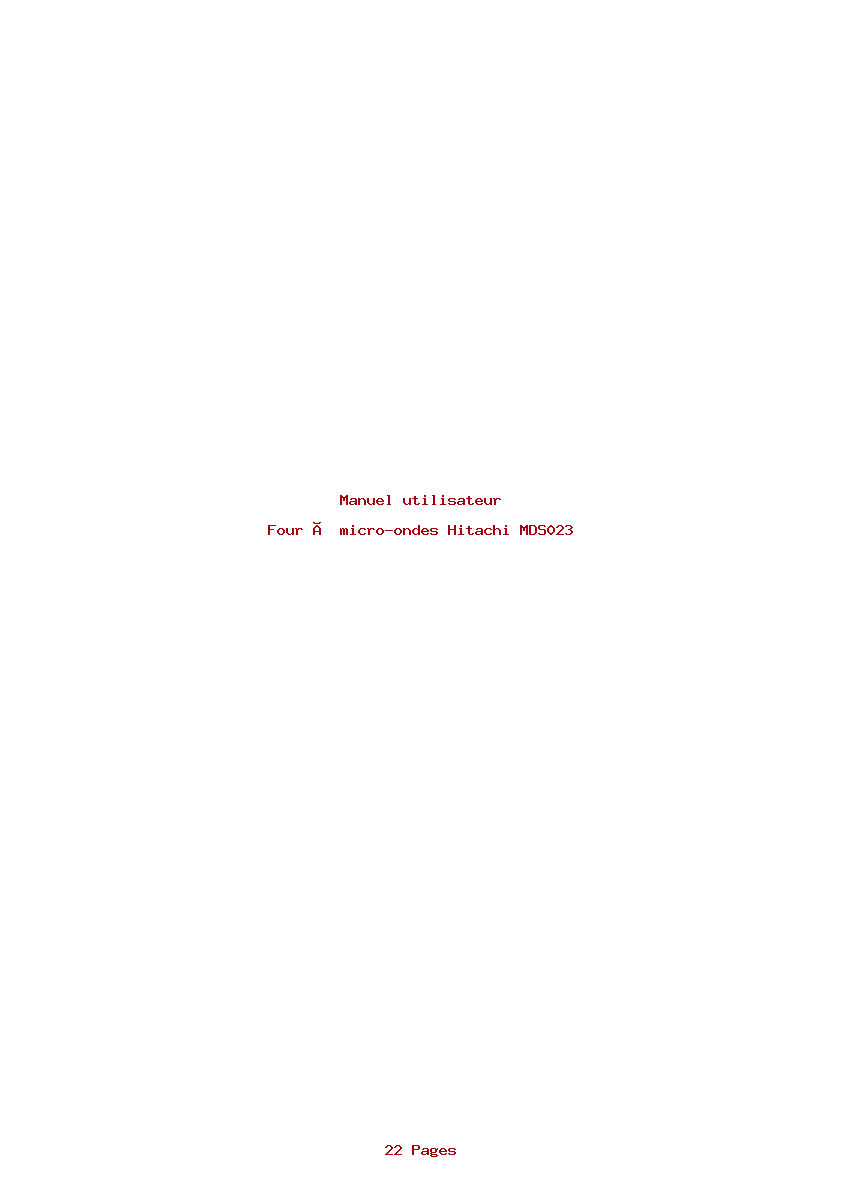 Page 1 de la notice Manuel utilisateur Hitachi MDS023