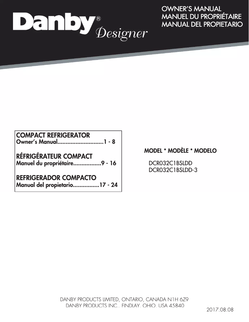 Page 1 de la notice Manuel utilisateur Danby DCR032C1