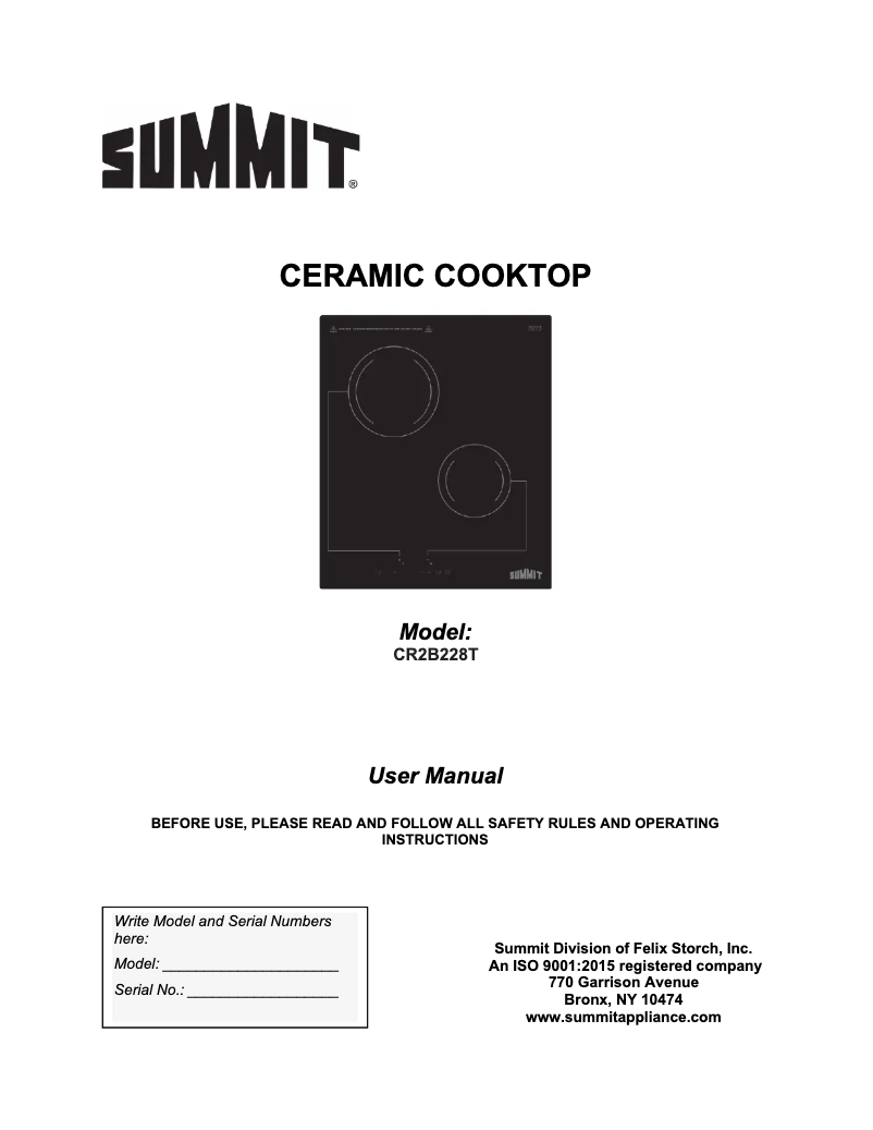 Page 1 de la notice Manuel utilisateur Summit CR2B228T