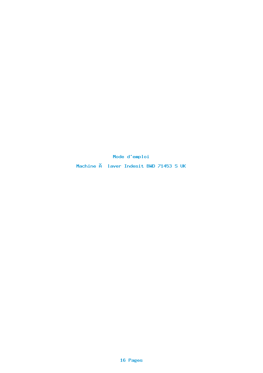 Page 1 de la notice Mode d'emploi Indesit BWD 71453 S UK