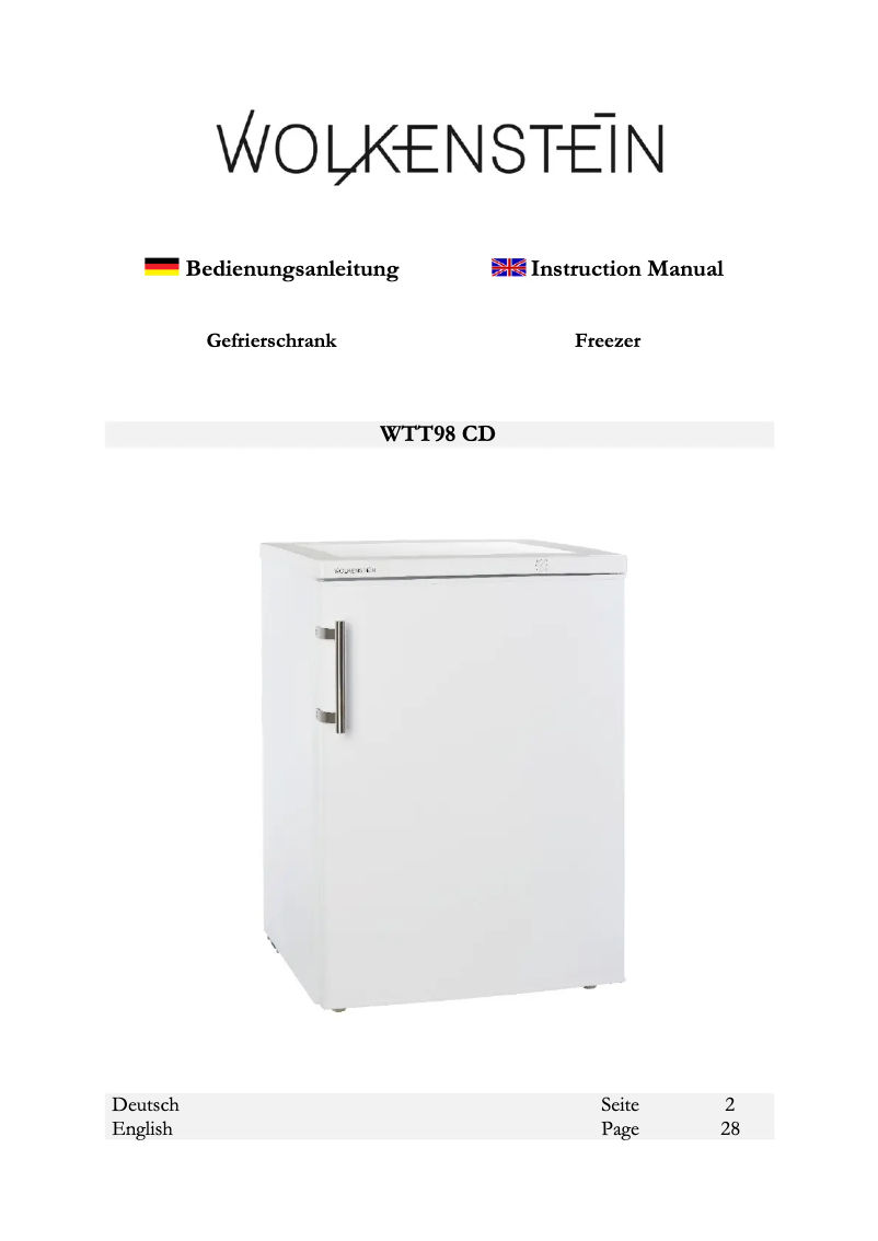 Page 1 de la notice Manuel utilisateur Wolkenstein WTT98CD
