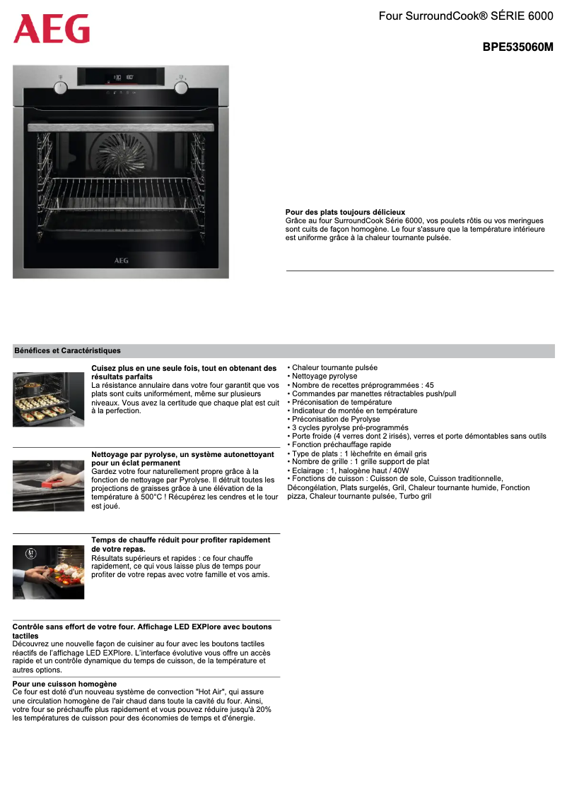 Page 1 de la notice Fiche technique AEG BPE535060M