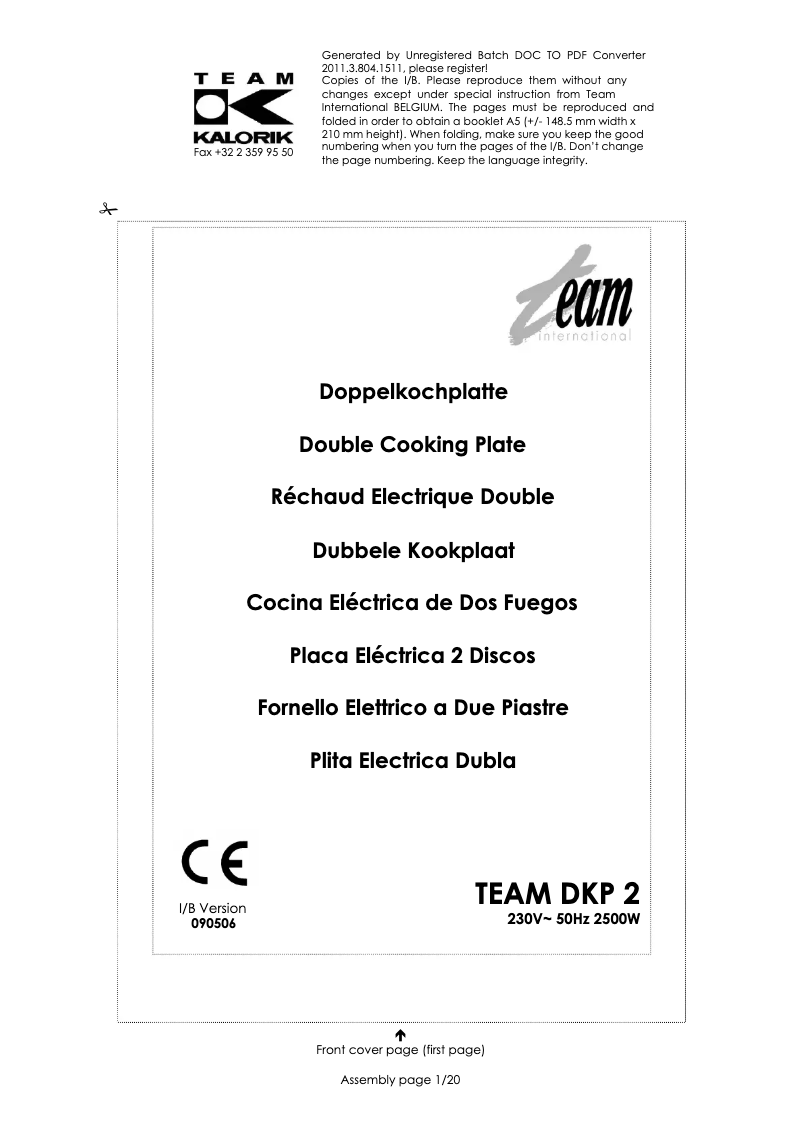 Page 1 de la notice Manuel utilisateur Team DKP 2