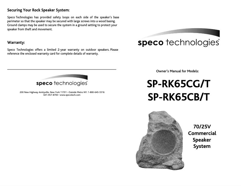 Page 1 de la notice Manuel utilisateur Speco Technologies SP-RK65CB
