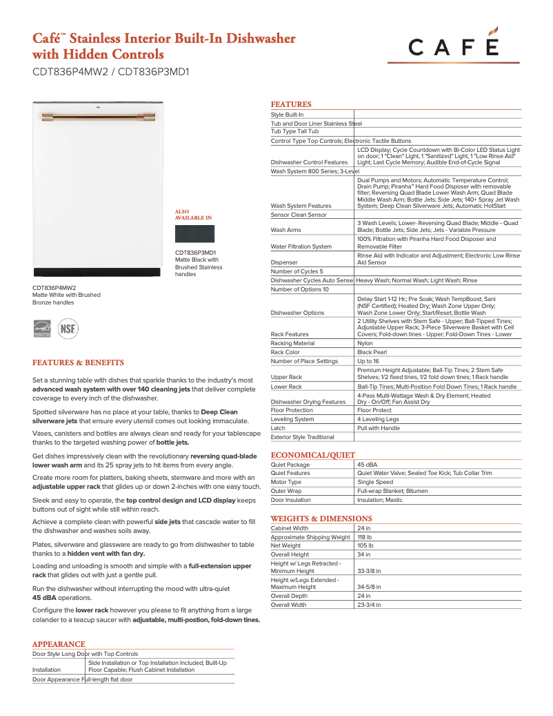 Página 1 del manual Ficha técnica GE Café CDT836P4MW2