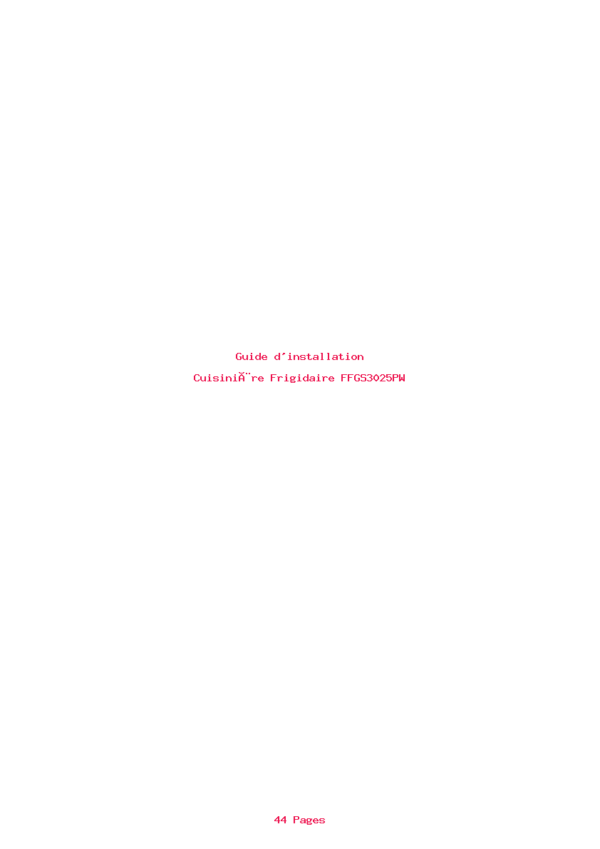Page 1 de la notice Guide d'installation Frigidaire FFGS3025PW