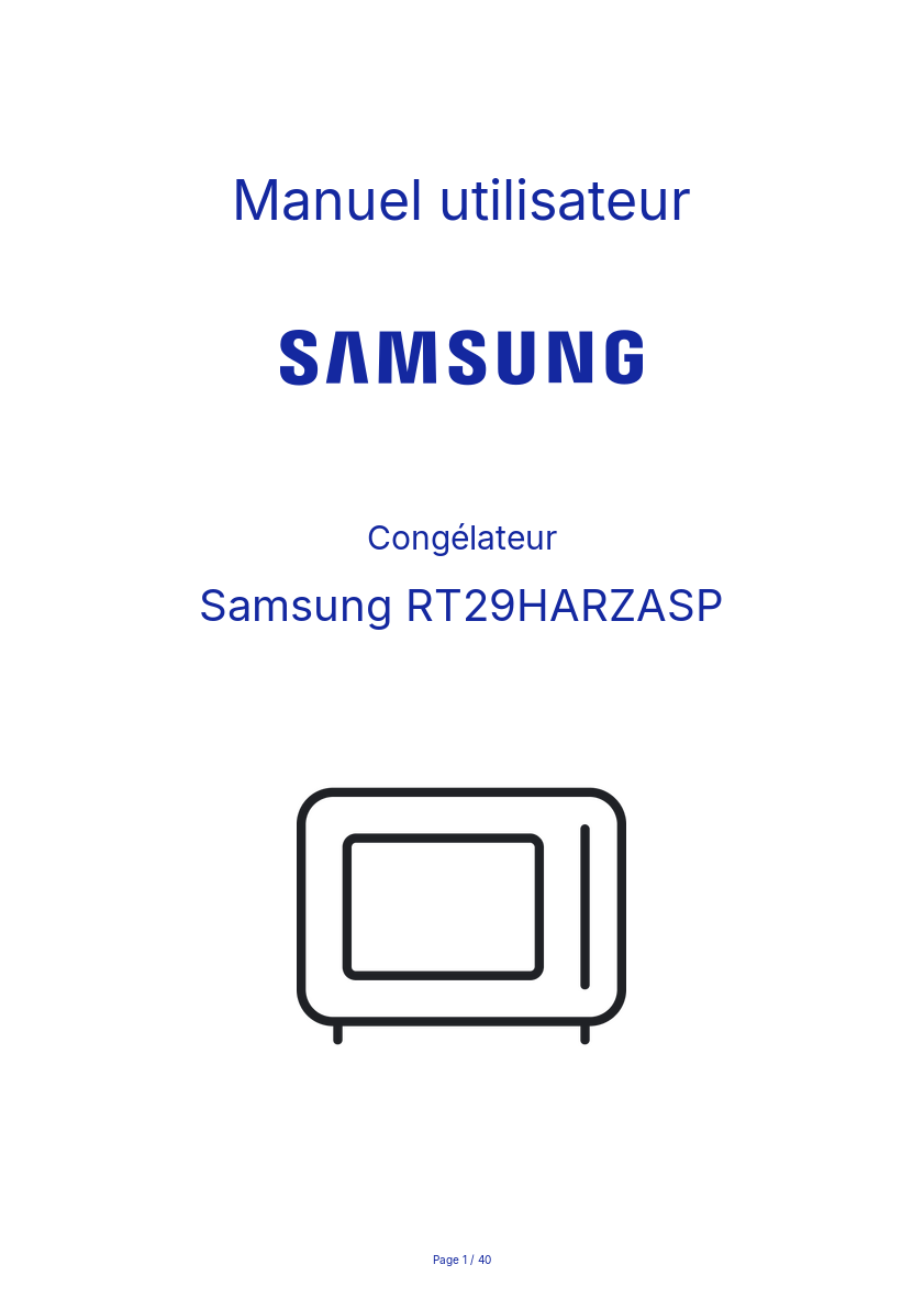 Page 1 de la notice Manuel utilisateur Samsung RT29HARZASP