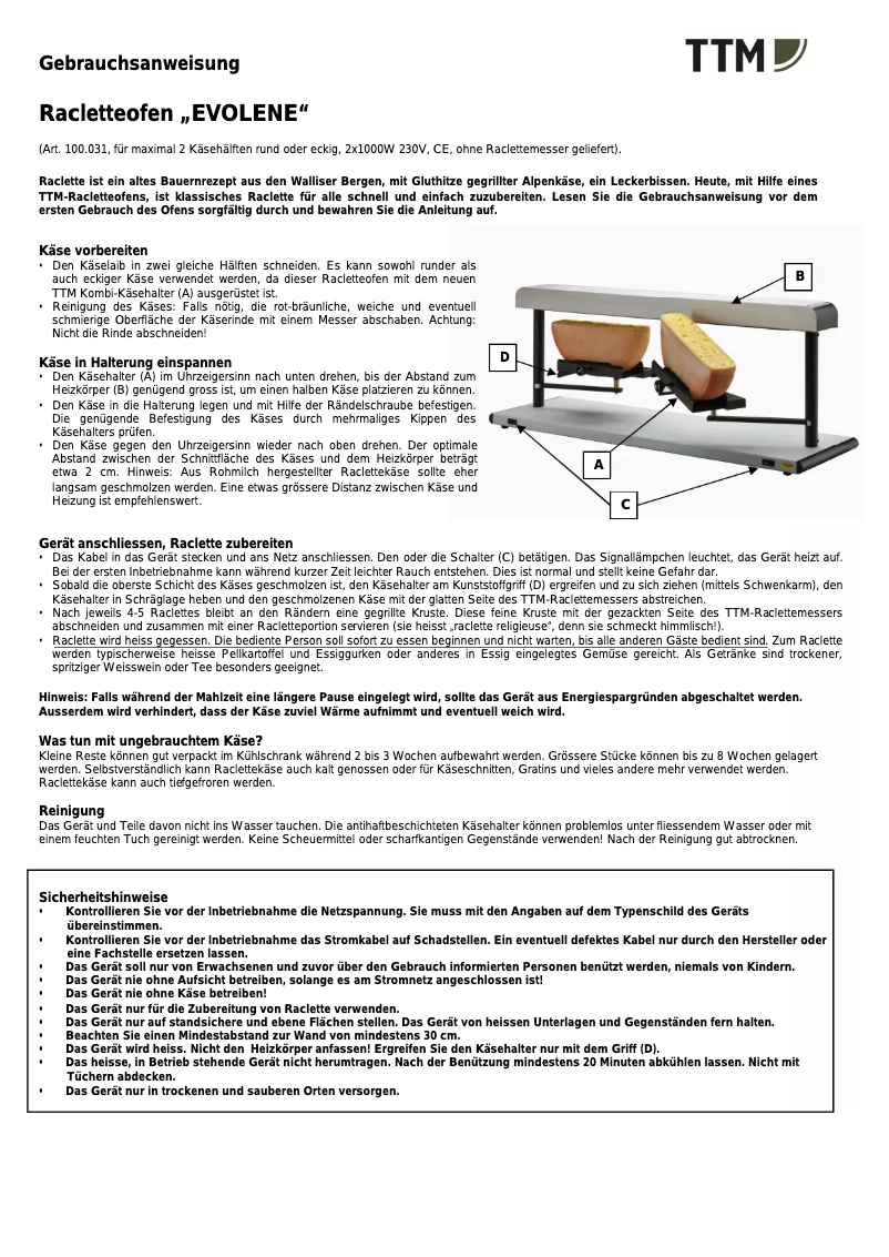 Page 1 de la notice Manuel utilisateur TTM Evolène 100.031