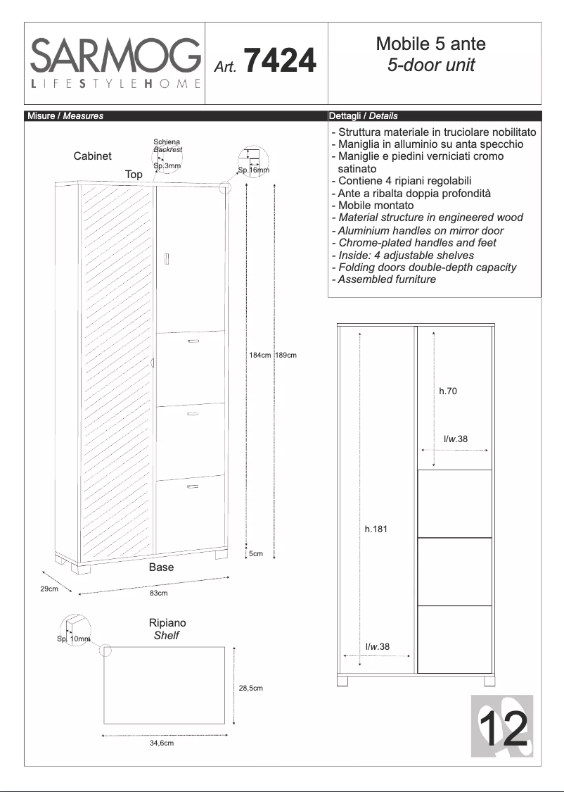 Page 1 de la notice Manuel utilisateur Sarmog A7424BFSP