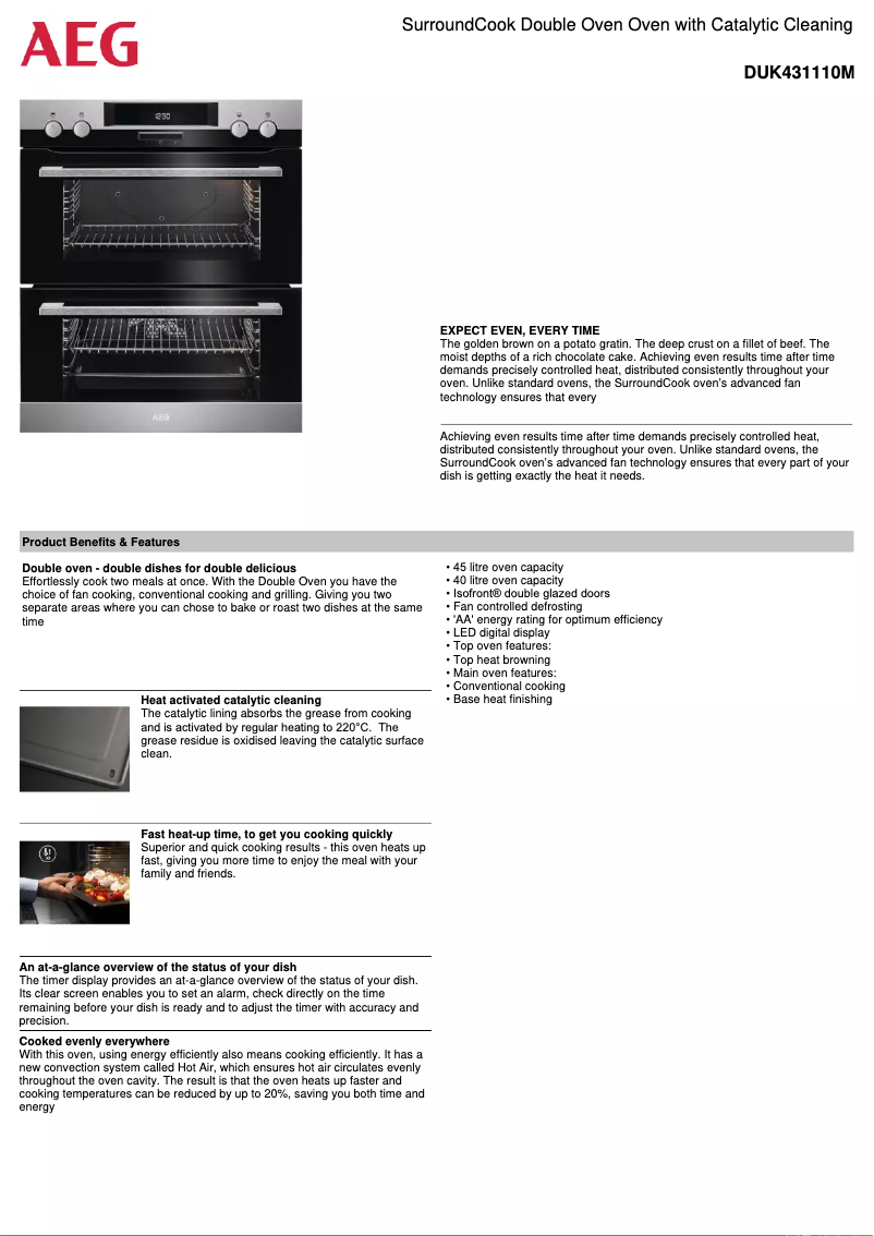 Page 1 de la notice Fiche technique AEG DUK431110M