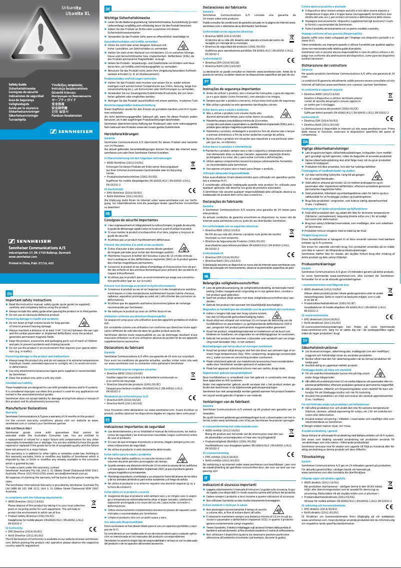 Page 1 de la notice Instructions de sécurité Sennheiser Urbanite