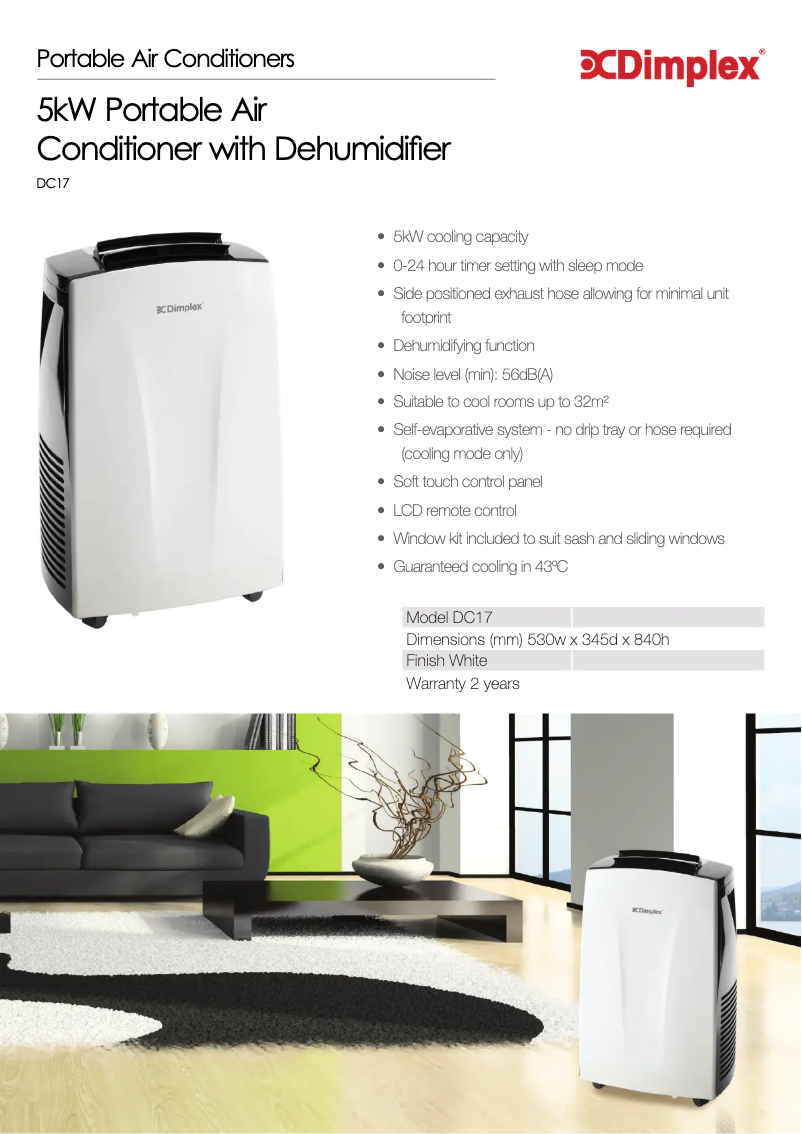 Page 1 of the manual Technical Sheet Dimplex DC17