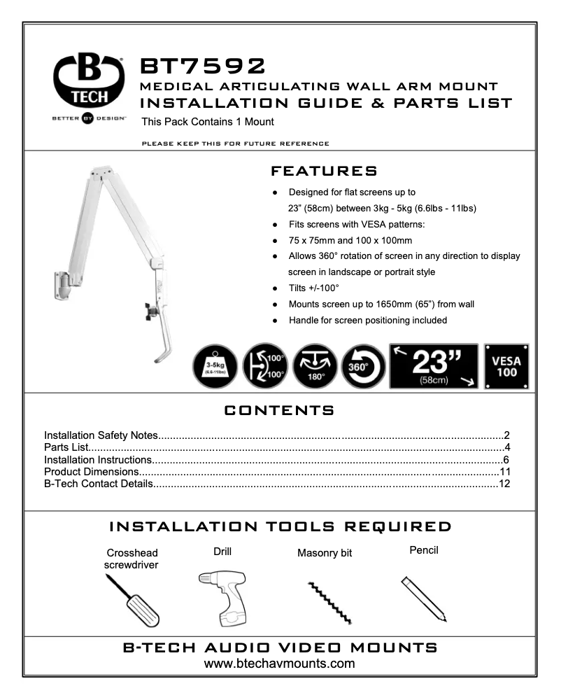 Page 1 of the manual Instruction Manual B-Tech BT7592