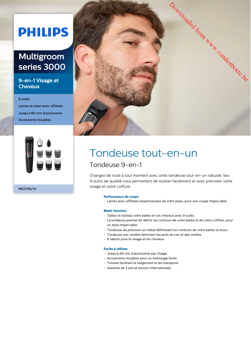 Page 1 de la notice Fiche technique Philips MG3740