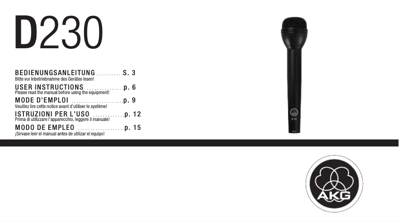 Page 1 de la notice Manuel utilisateur AKG D230