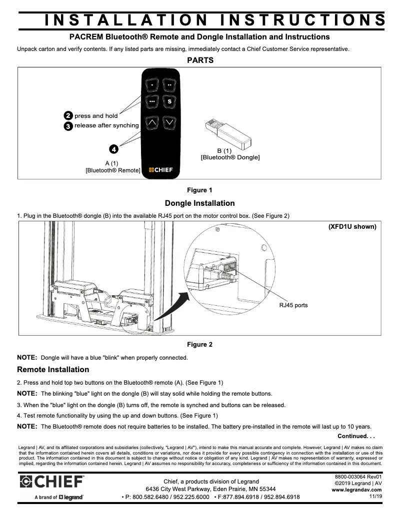 Page 1 de la notice Manuel utilisateur Chief PACREM
