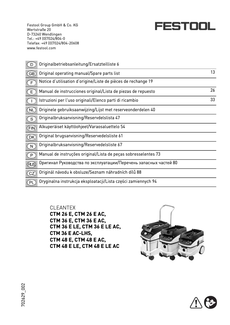 Page 1 de la notice Manuel utilisateur Festool CTM 36L M Class