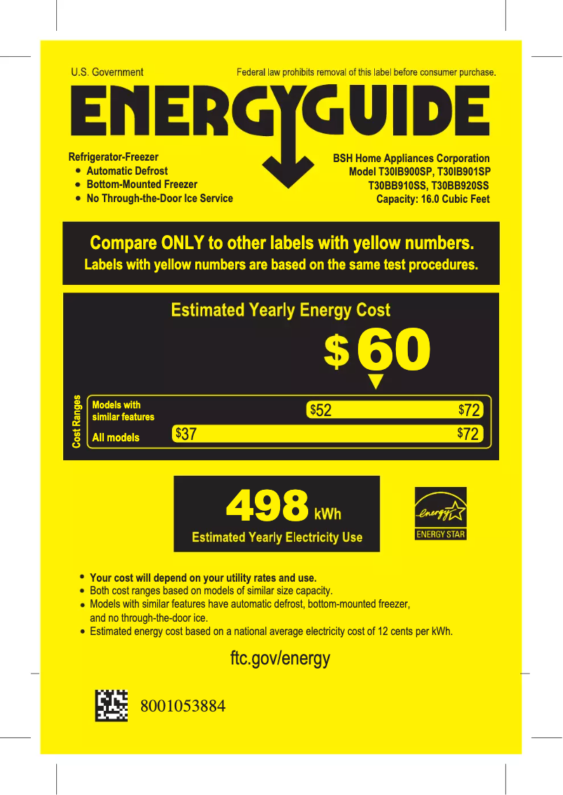 Page 1 de la notice Label énergétique Thermador T30IB900SP