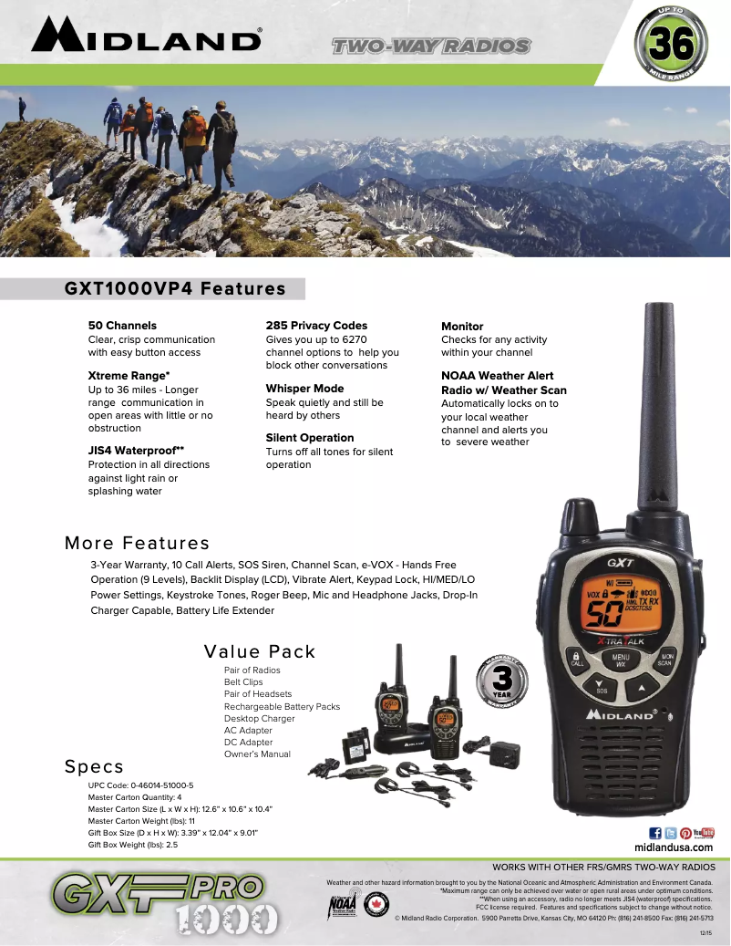 Page 1 de la notice Fiche technique Midland GXT1000X3VP4