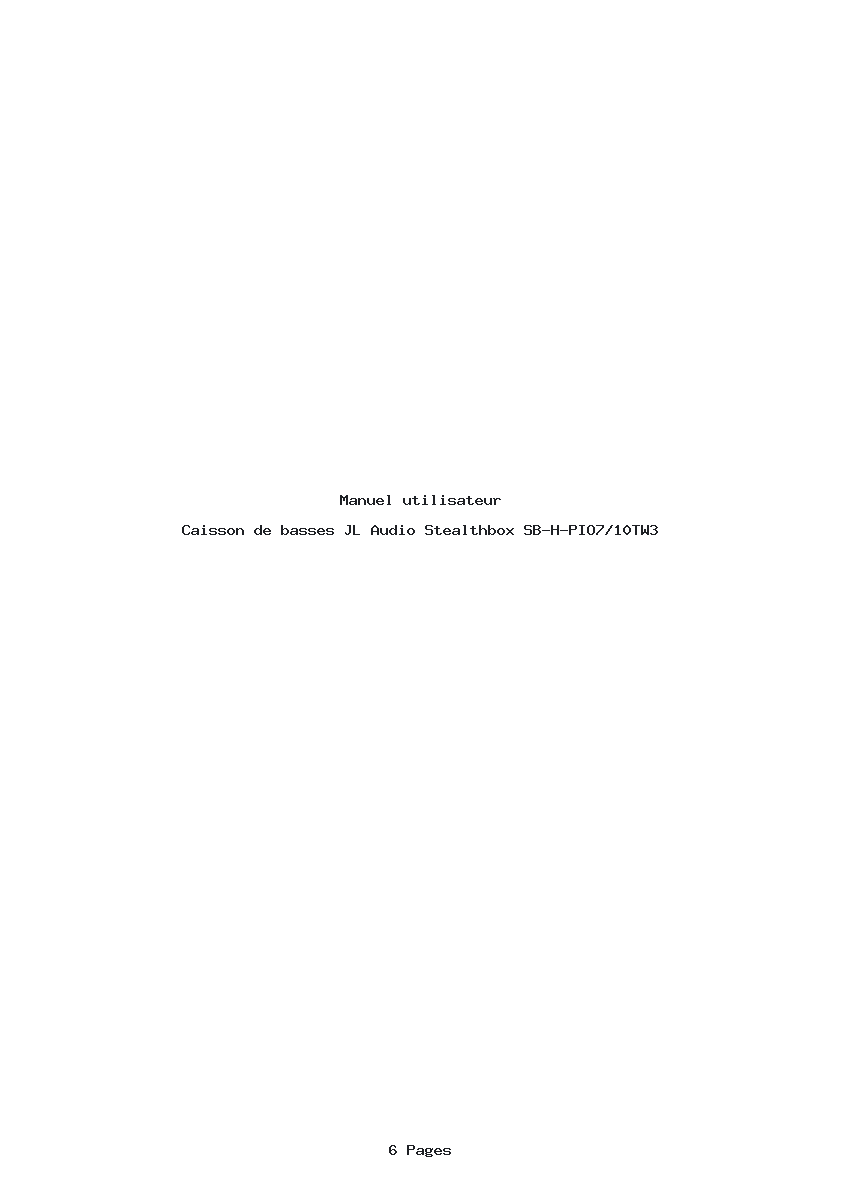 Page 1 de la notice Manuel utilisateur JL Audio Stealthbox SB-H-PIO7/10TW3