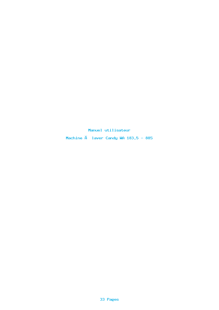 Page 1 de la notice Manuel utilisateur Candy WA 183.5 - 88S