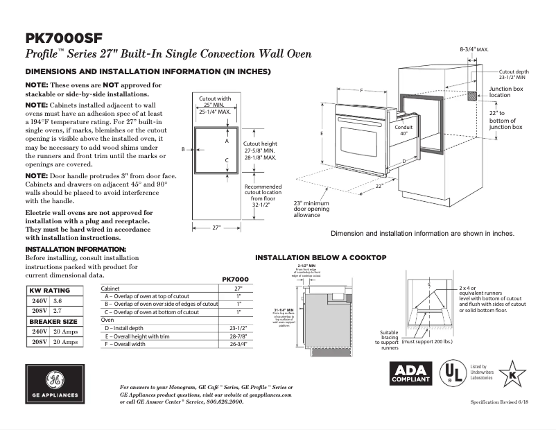Page n°1 - Fiche technique GE PK7000SFSS