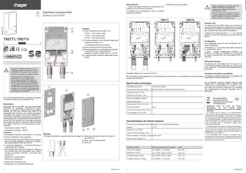 Page 1 de la notice Manuel utilisateur Hager TXE773