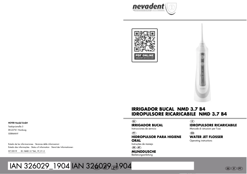 Page 1 de la notice Manuel utilisateur Nevadent NMD 3.7 B4