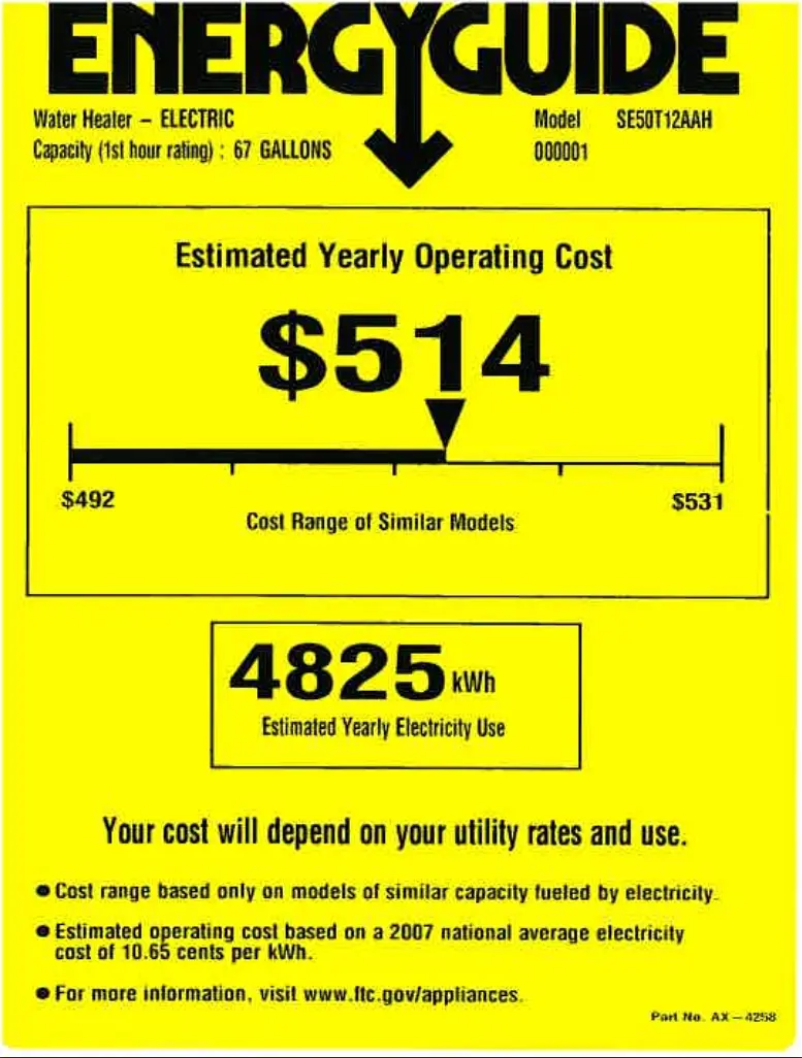 Page 1 of the manual Energy Label GE SE50T12AAH