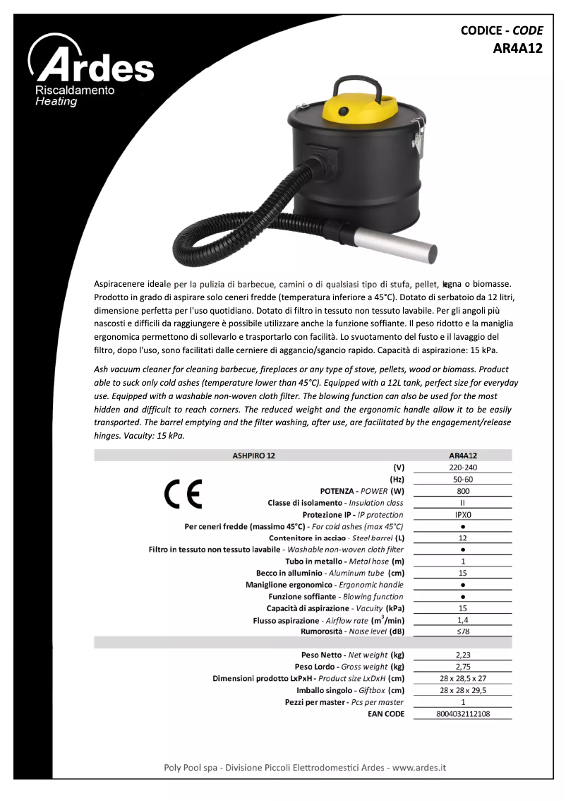 Page 1 de la notice Fiche technique Ardes AR4A12