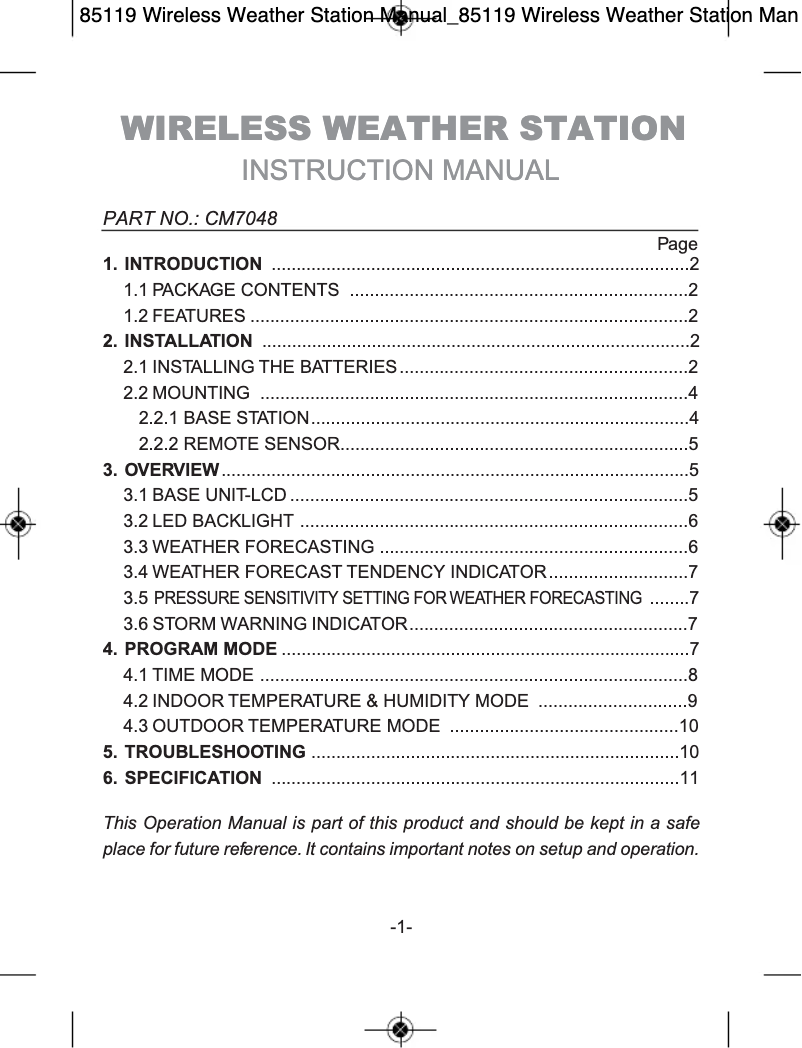 Page 1 de la notice Manuel utilisateur ClimeMET CM7048