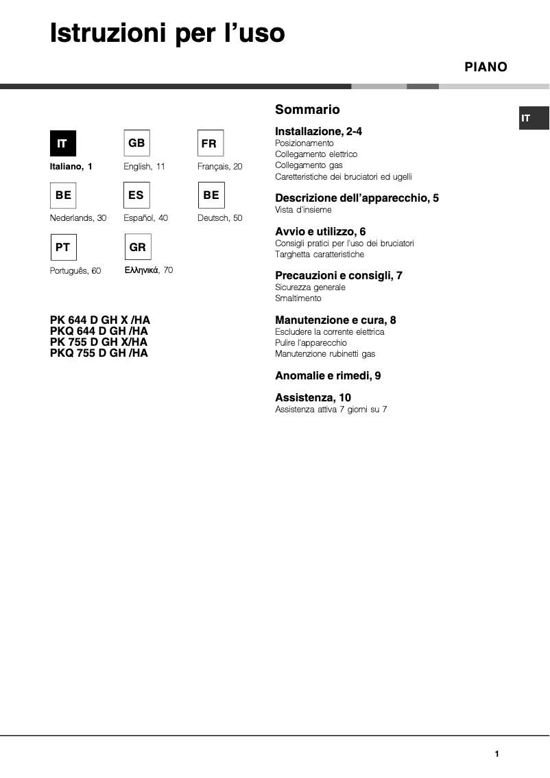 Page 1 de la notice Manuel utilisateur Hotpoint Ariston PK 644 D GH X /HA