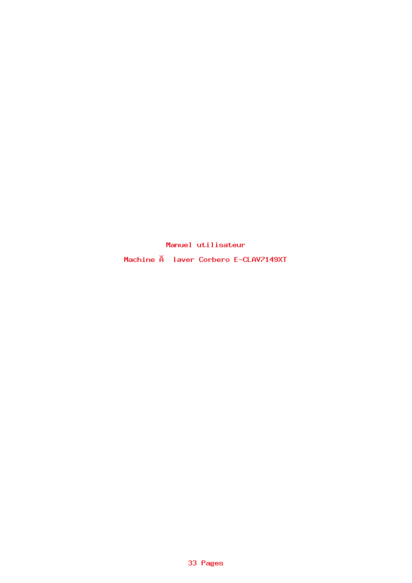 Page 1 de la notice Manuel utilisateur Corbero E-CLAV7149XT