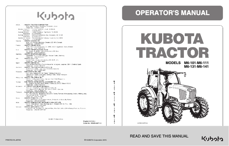 Page 1 de la notice Manuel utilisateur Kubota M6-131DTCC-F