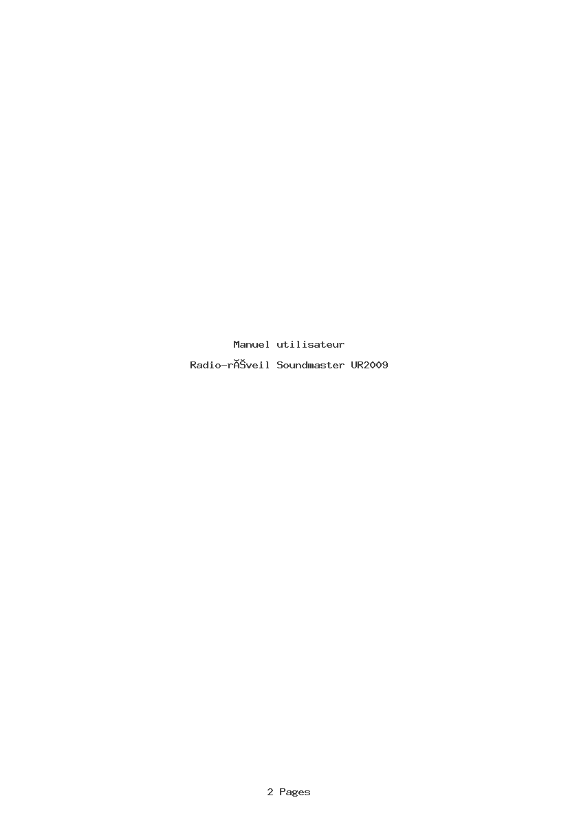 Page 1 de la notice Manuel utilisateur Soundmaster UR2009