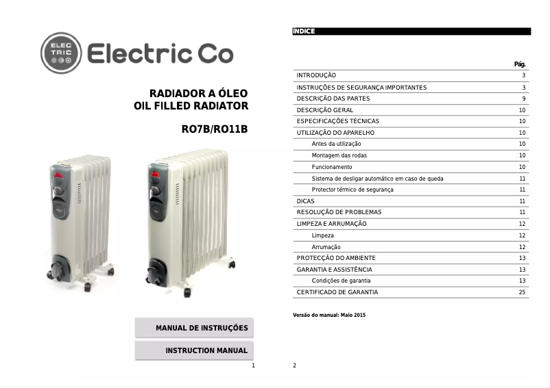 Page 1 de la notice Manuel utilisateur Electric Co RO7B