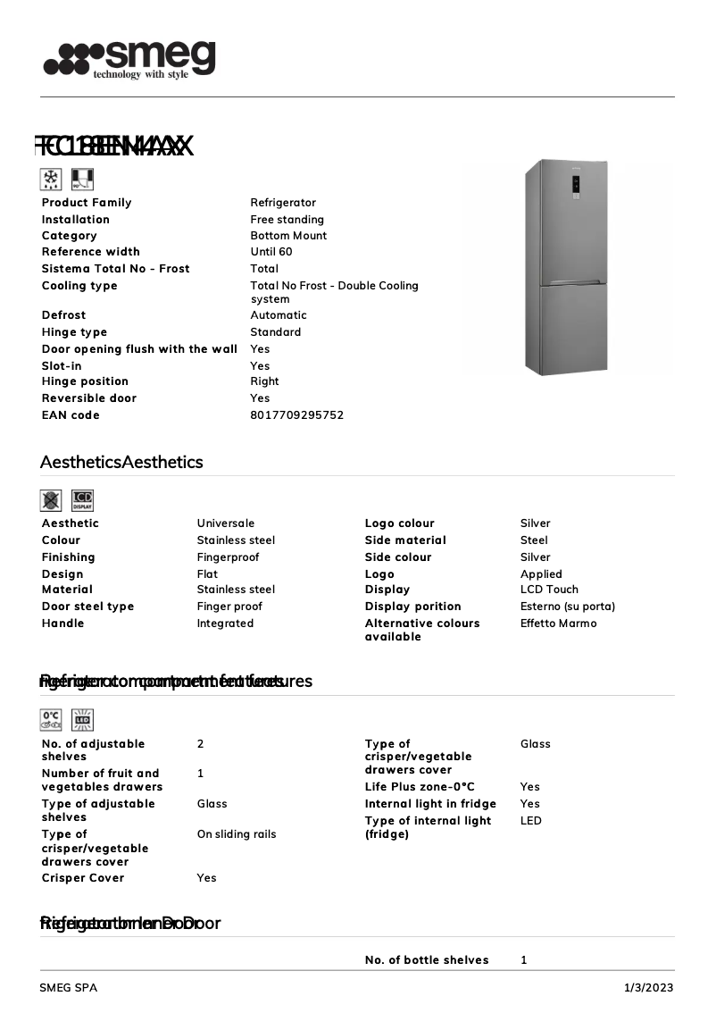 Page 1 de la notice Brochure Smeg FC18EN4AX