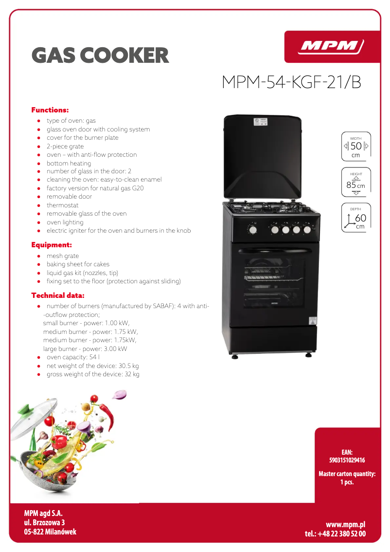 Page 1 de la notice Fiche technique MPM MPM-54-KGF-21