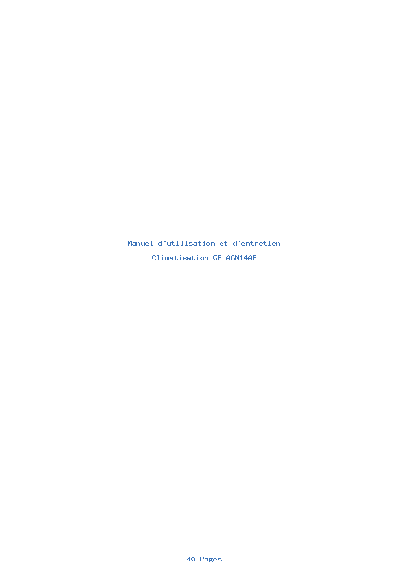 Page 1 de la notice Manuel d'utilisation et d'entretien GE AGN14AE