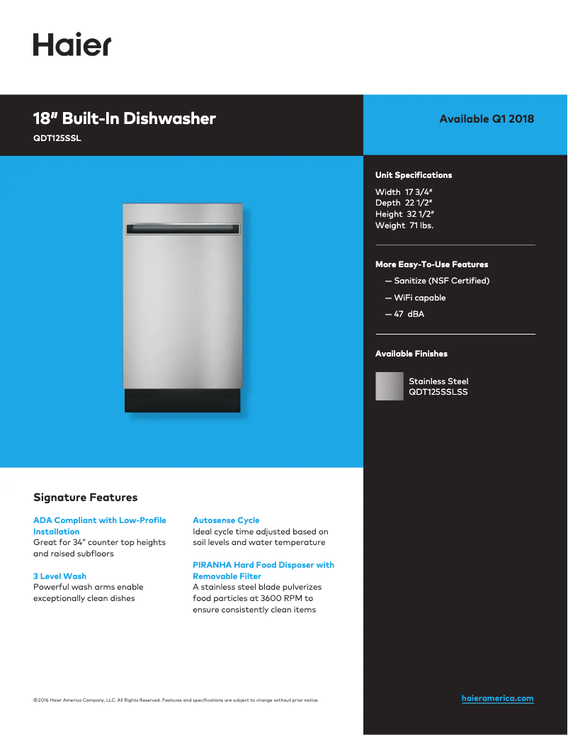 Página 1 del manual Ficha técnica Haier QDT125SSLSS