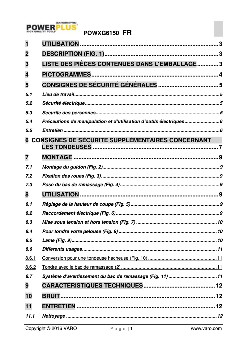 Page 1 de la notice Manuel utilisateur PowerPlus POWXG6150