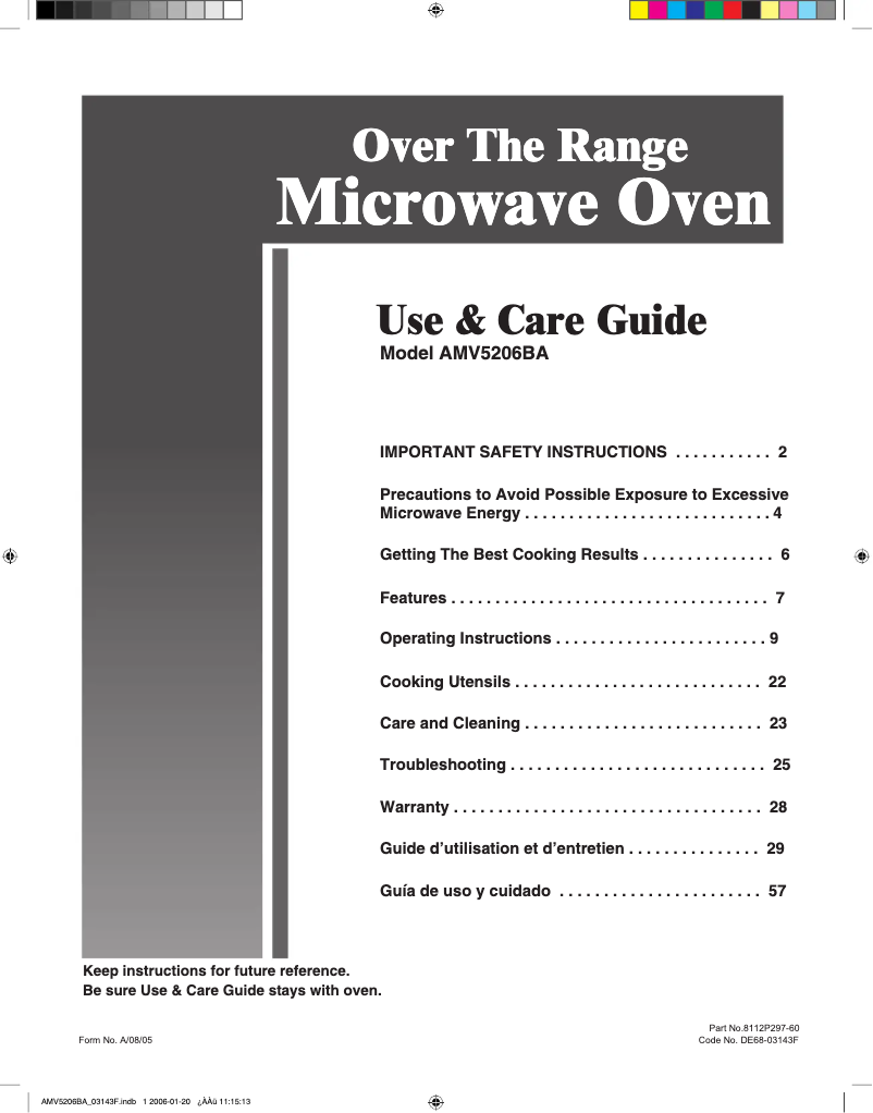 Page 1 de la notice Manuel utilisateur Whirlpool AMV5206BAB