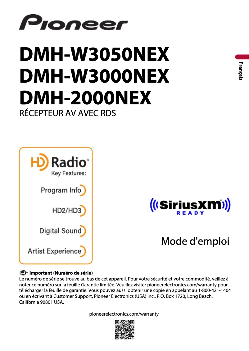 Page 1 de la notice Guide de démarrage rapide Pioneer DMHW-3050NEX