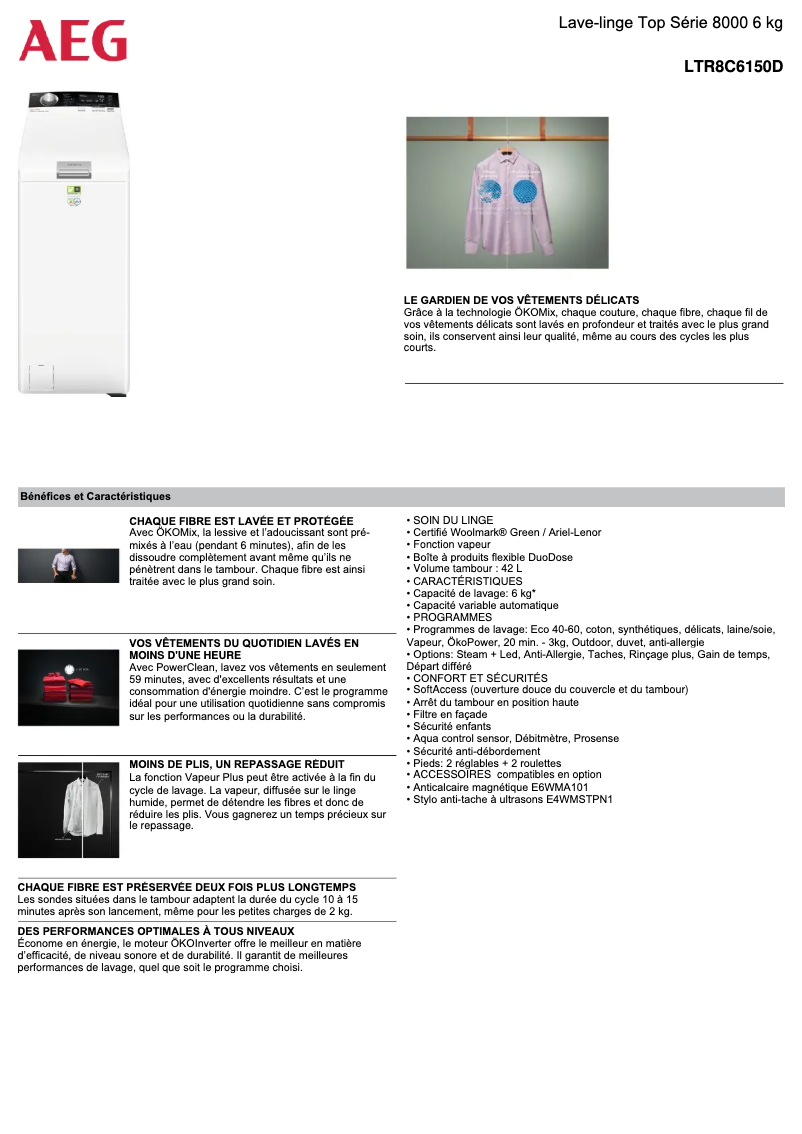 Página 1 del manual Ficha técnica AEG LTR8C6150D