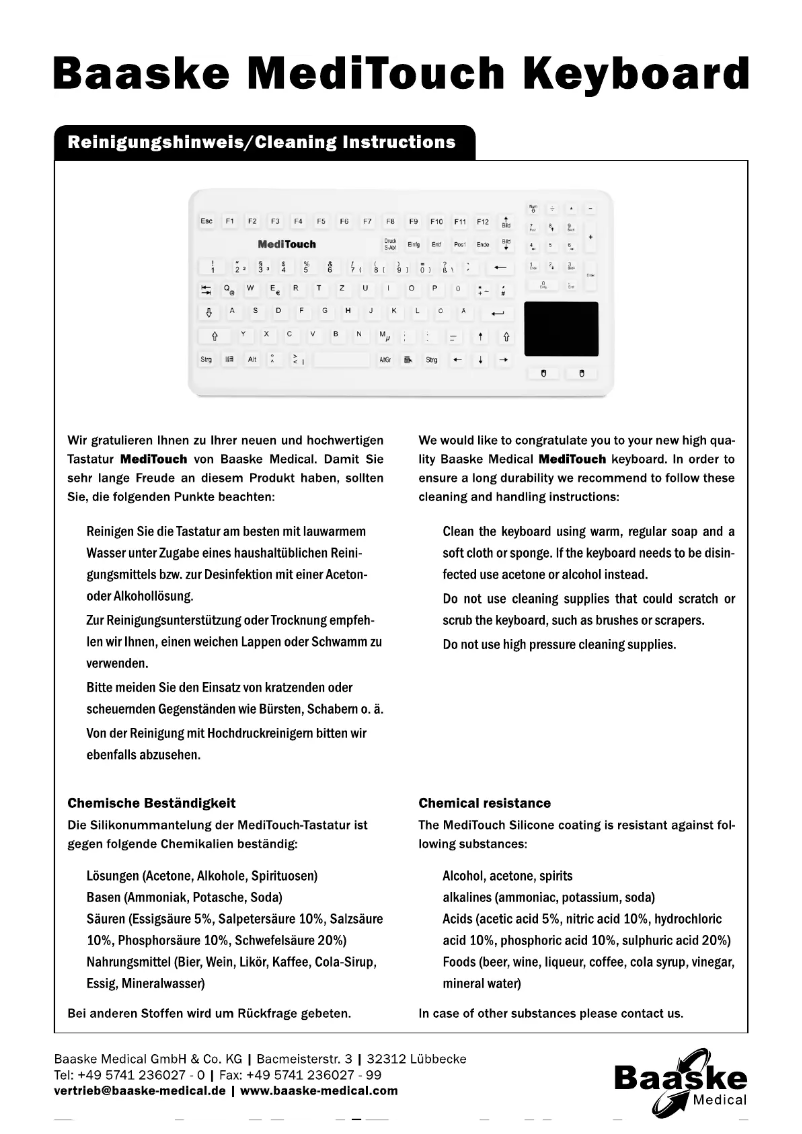 Page 1 de la notice Manuel utilisateur Baaske Medical MediTouch