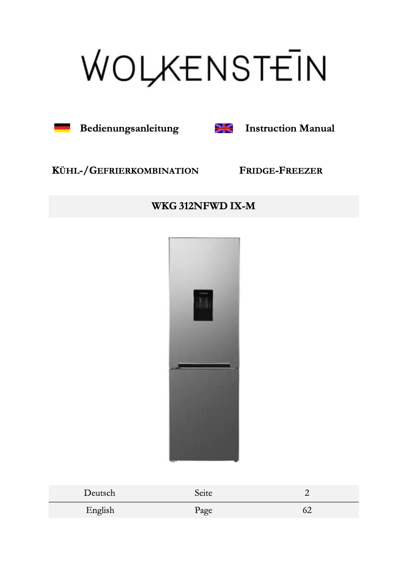 Page 1 de la notice Manuel utilisateur Wolkenstein WKG312NFWD IX-M