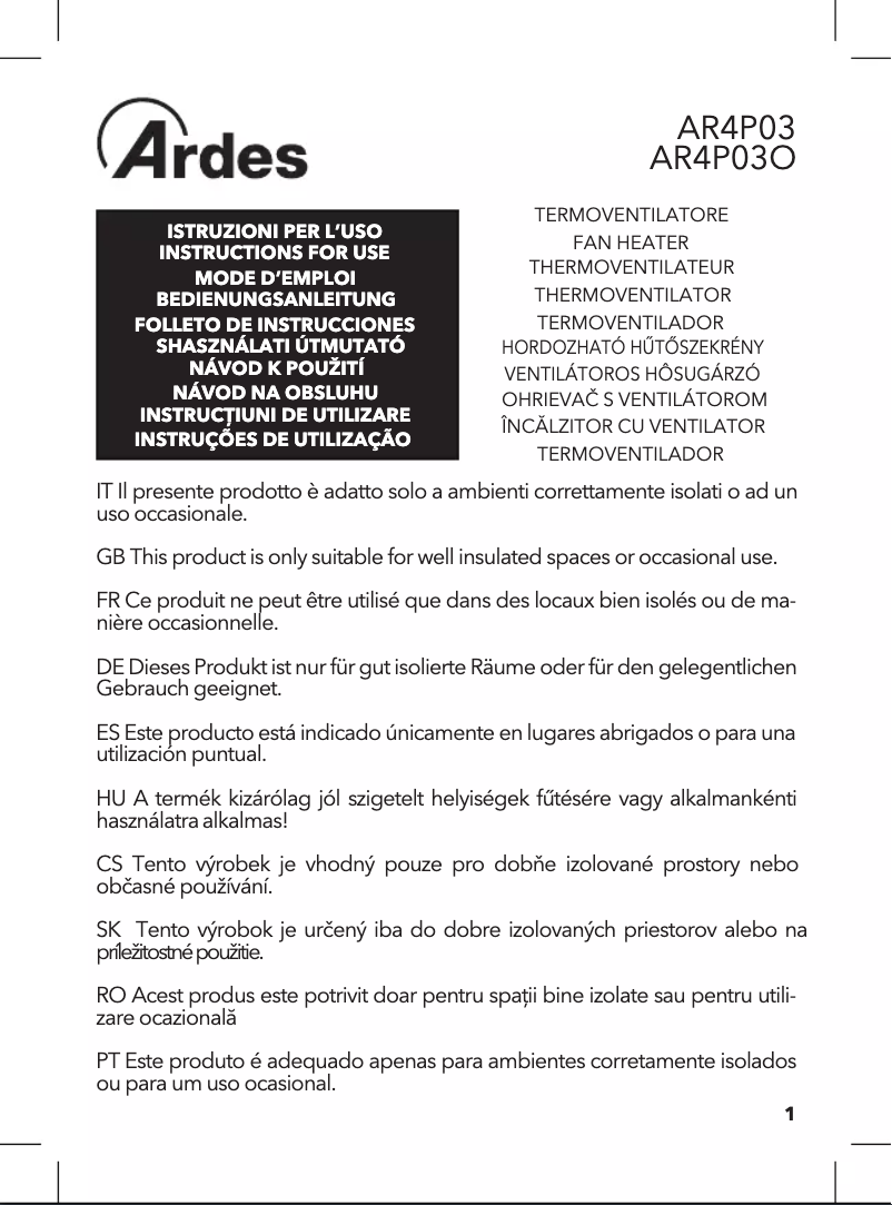 Page 1 de la notice Manuel utilisateur Ardes AR4P03O