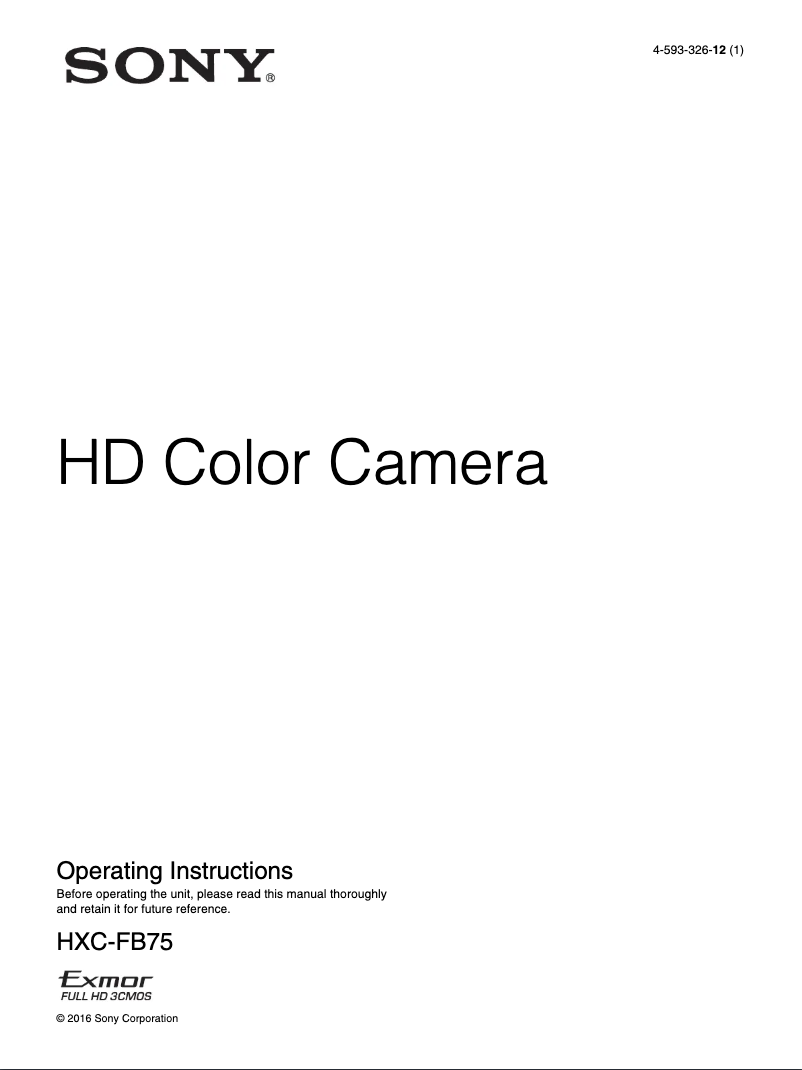 Page 1 de la notice Manuel utilisateur Sony HXC-FB75KC