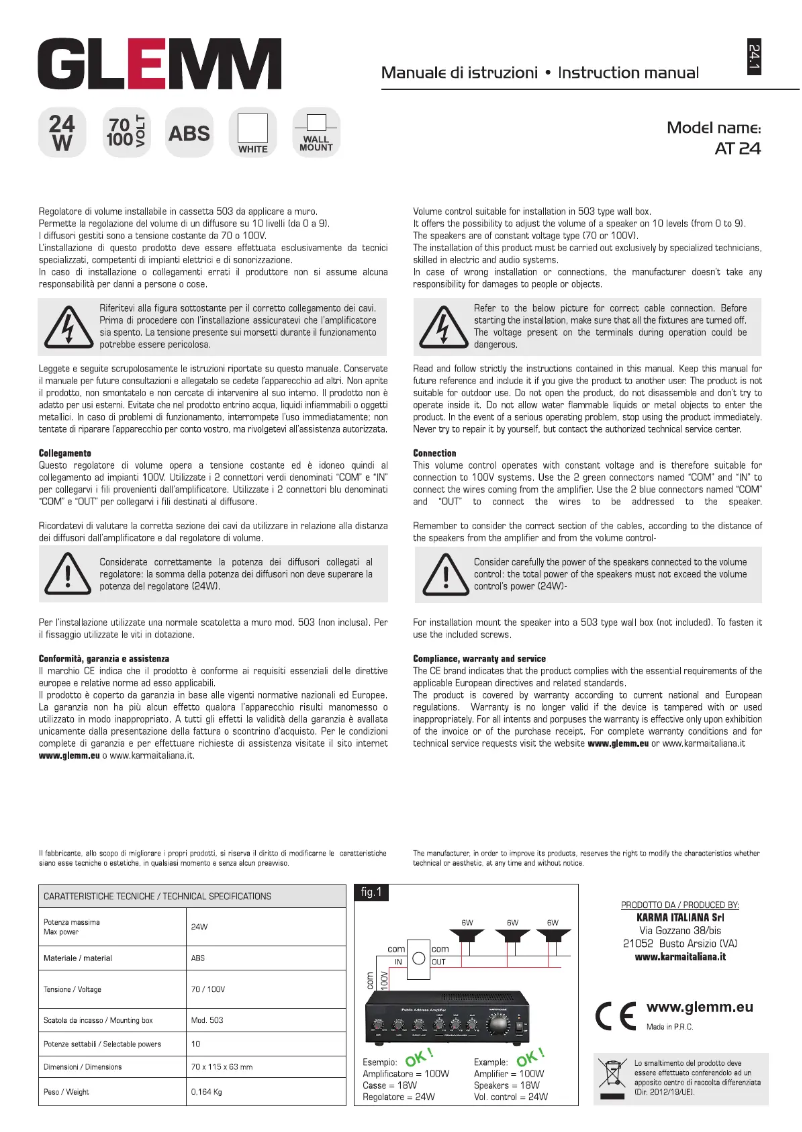 Page 1 de la notice Manuel utilisateur Glemm AT 24