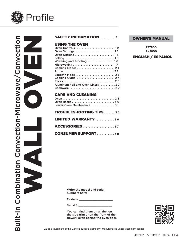 Page 1 of the manual Use and Maintenance Manual GE PT7800EKES